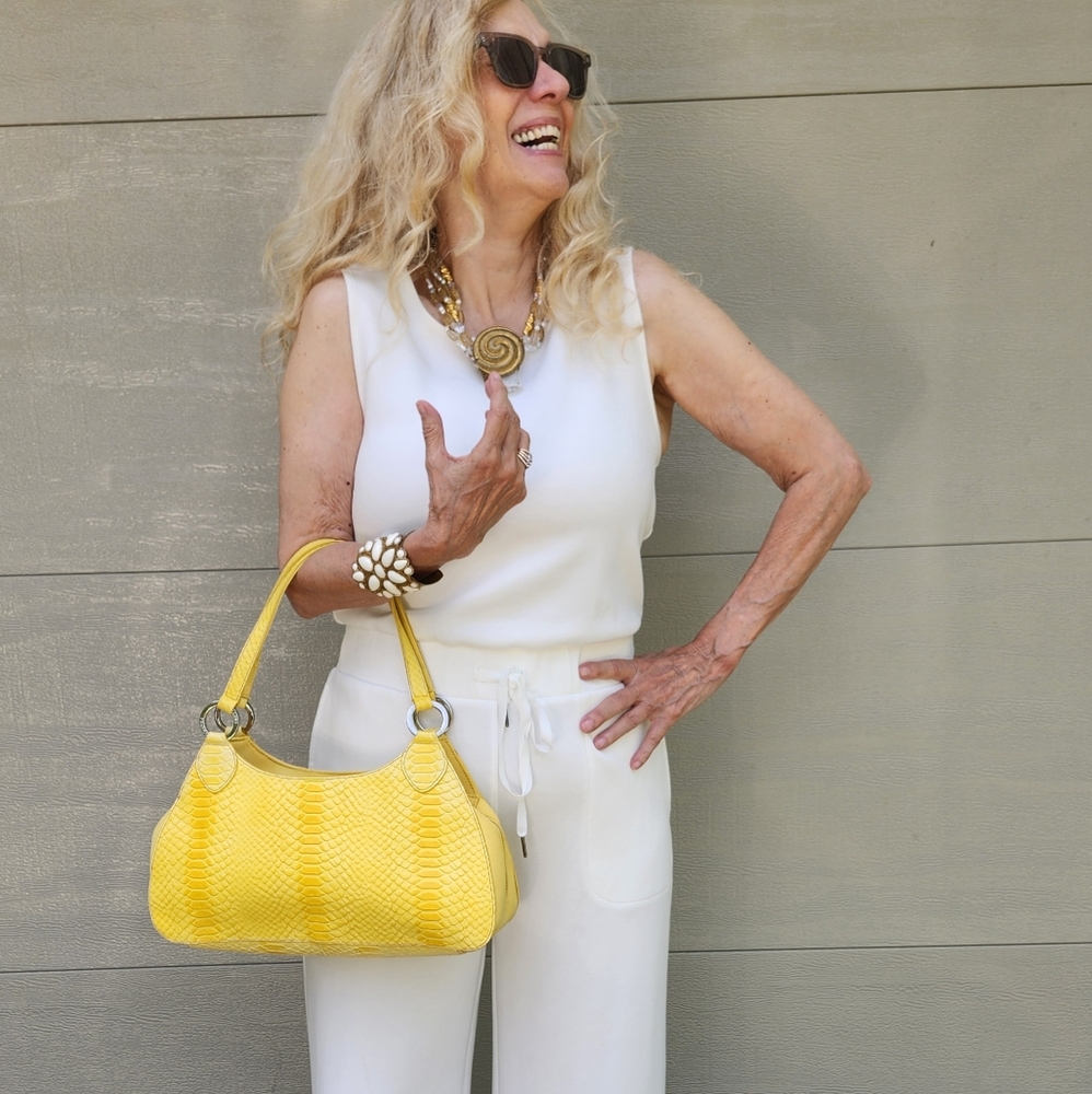 Franco Sarto Yellow Ex. Condition Snake Design Hobo Handbag, $45